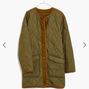 Madewell Olive Green Quilted Coat with Rust Trim